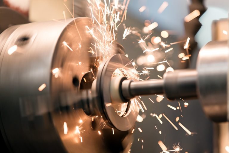 Precision turning operation with live cutting sparks